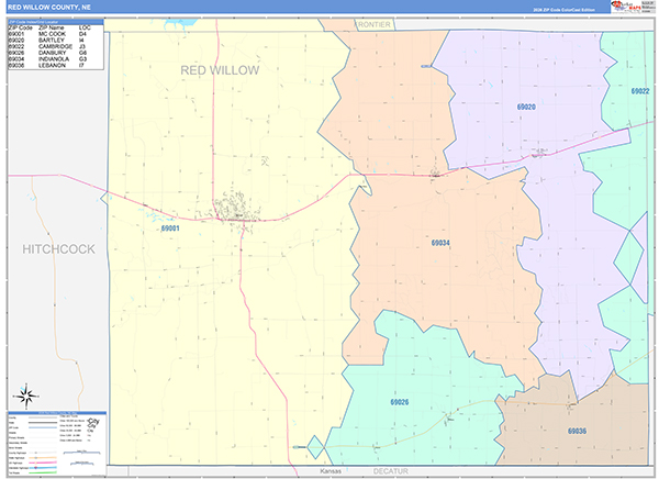 Red Willow County, NE Zip Code Map